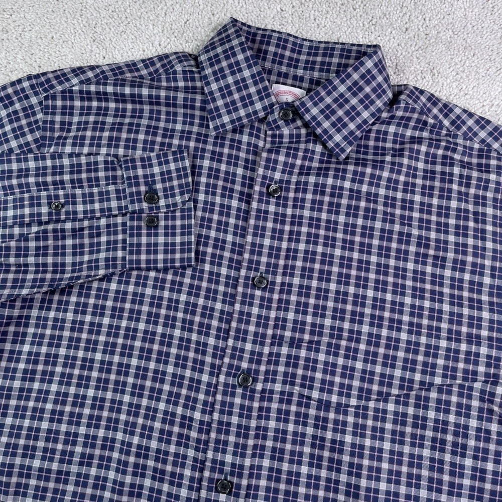Brooks Brothers Shirt Mens Small Blue Grey Check Non-Iron Supima Cotton Business